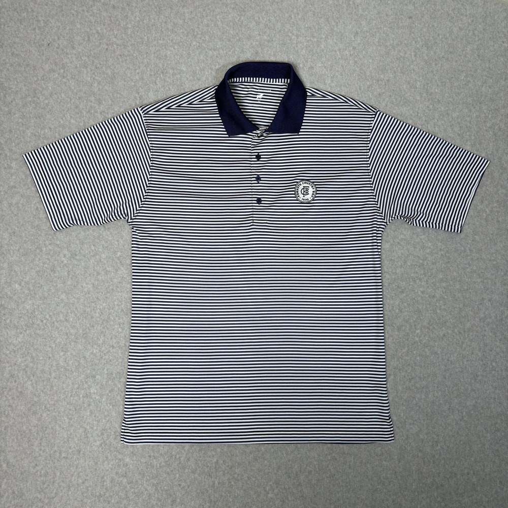 Horn Legend Mens Performance Polo Shirt Navy White Stripe Forsyth Country Day M